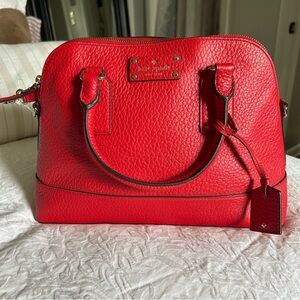 kate spade Red Pebbled Leather Dome Satchel with Gold Hardware